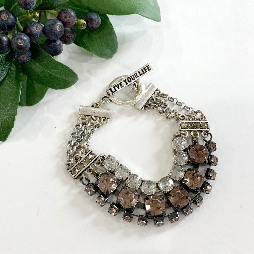 American Eagle Rhinestone Bracelet Silver and Pink